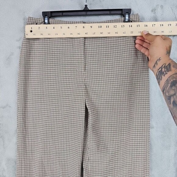 Vintage Ann Taylor Pants Womens Size 8 Brown Plaid Wide Leg Stretch Made In USA - Picture 2 of 7